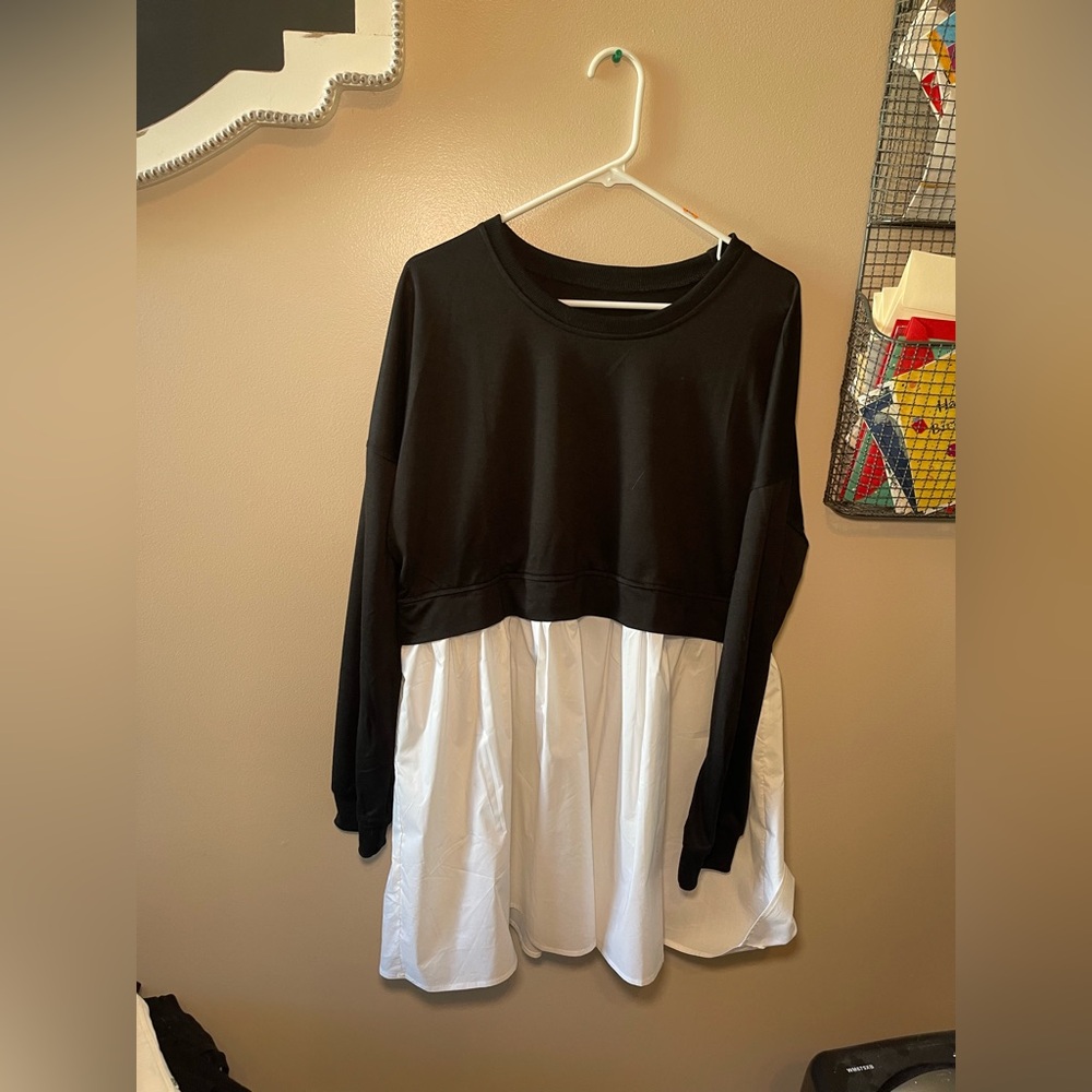 Amazon Black and White Layered Long Sleeve Dress